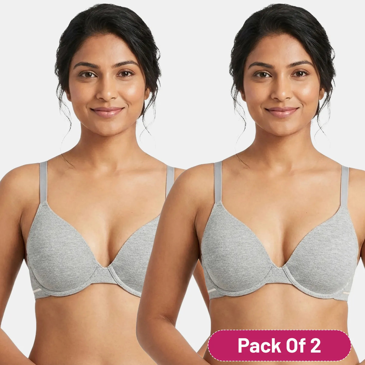 Envie Padded Wired 3/4th Coverage Demi Cup Bra (Pack of 2) - NVBDEMI (Grey Melange)