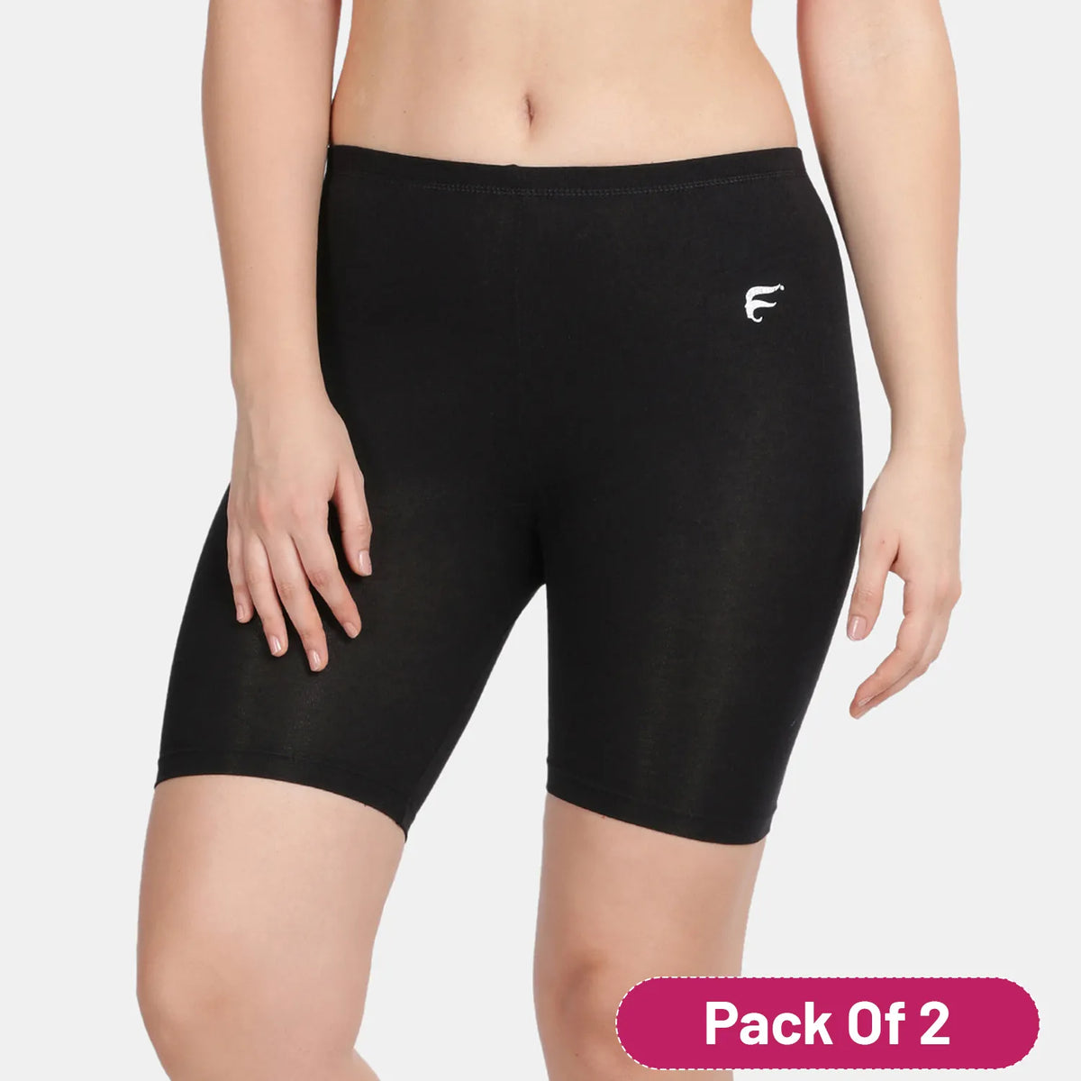 Envie Pack of 2 Hugged Fit Thigh Length Cycling Shorts - NVS5019 (Black)