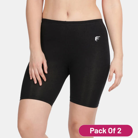Envie Pack of 2 Hugged Fit Thigh Length Cycling Shorts - NVS5019 (Black)
