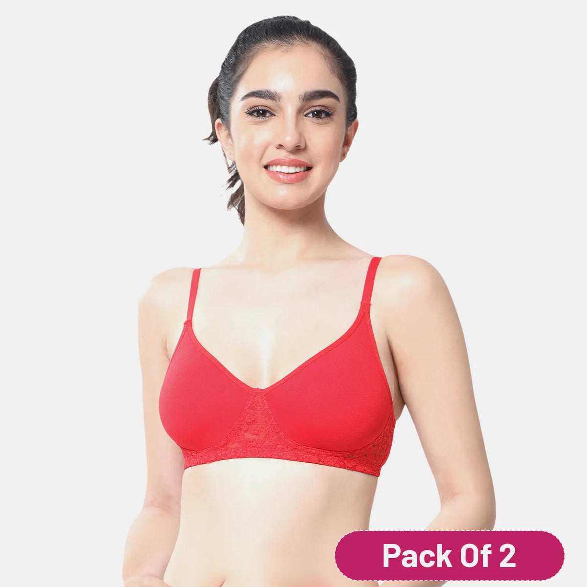 Envie Value+ Non-Padded Non-Wired 3/4th Coverage T-Shirt Lace Bra - NVB1090 (Red)