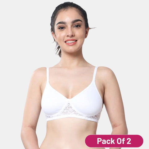Envie Value+ Non-Padded Non-Wired 3/4th Coverage T-Shirt Lace Bra - NVB1090 (White)