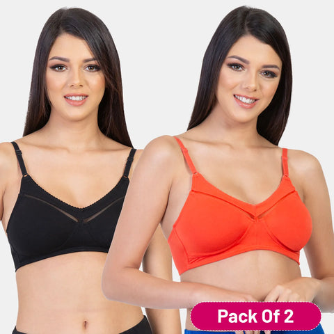 Envie NVB1005 Black and Coral Red Full Coverage Non-Padded Minimizer Bra Pack of 2