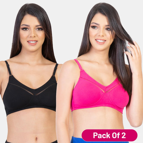 Envie NVB1005 Black and Pink Full Coverage Non-Padded Minimizer Bra Pack of 2