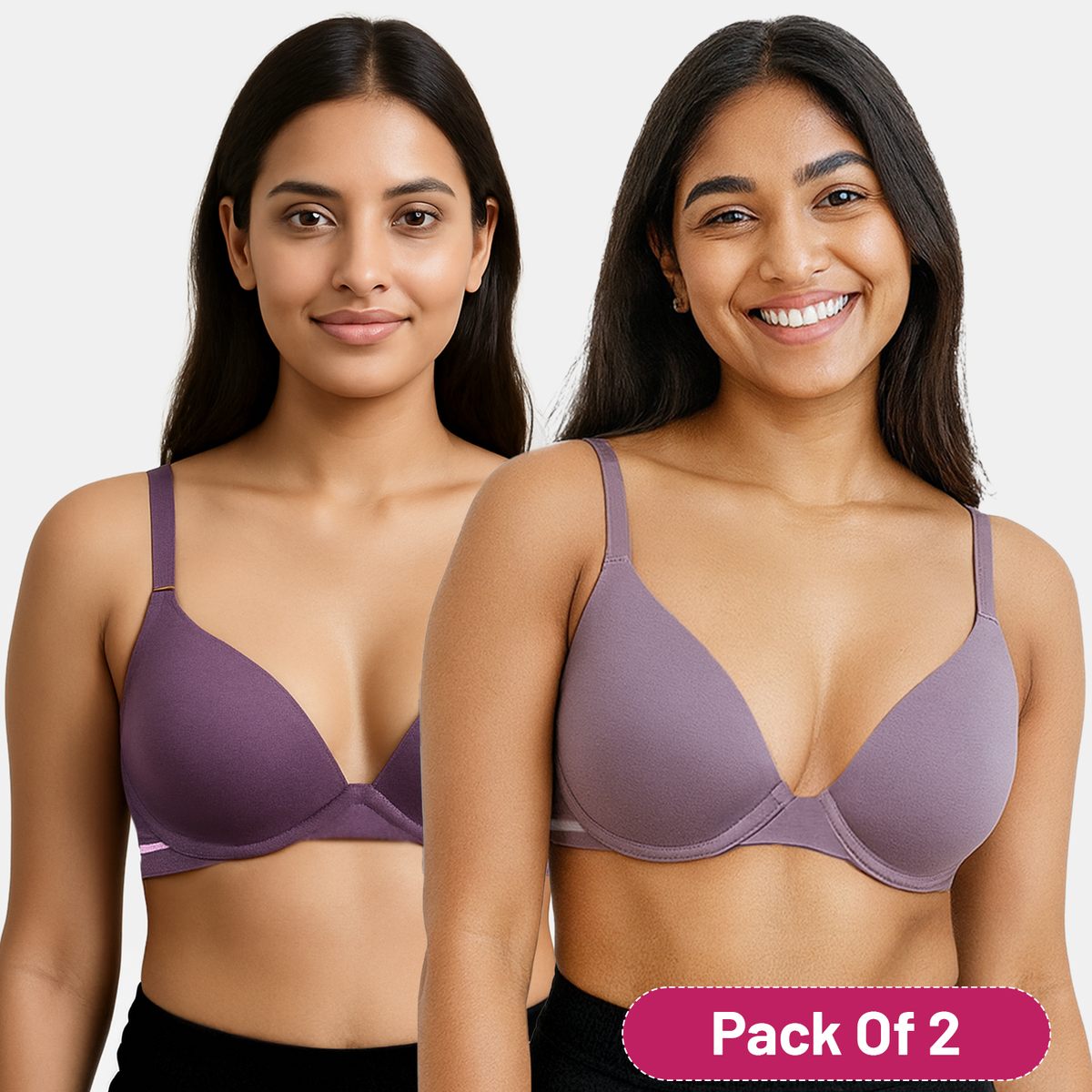 Envie Padded Wired 3/4th Coverage Demi Cup Bra (Pack of 2) - NVBDEMI (Dark Purple - Light Purple)