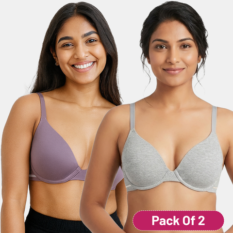Envie Padded Wired Demi Cup Bra (Pack of 2) - NVBDEMI (Grey Melange - Light Purple)