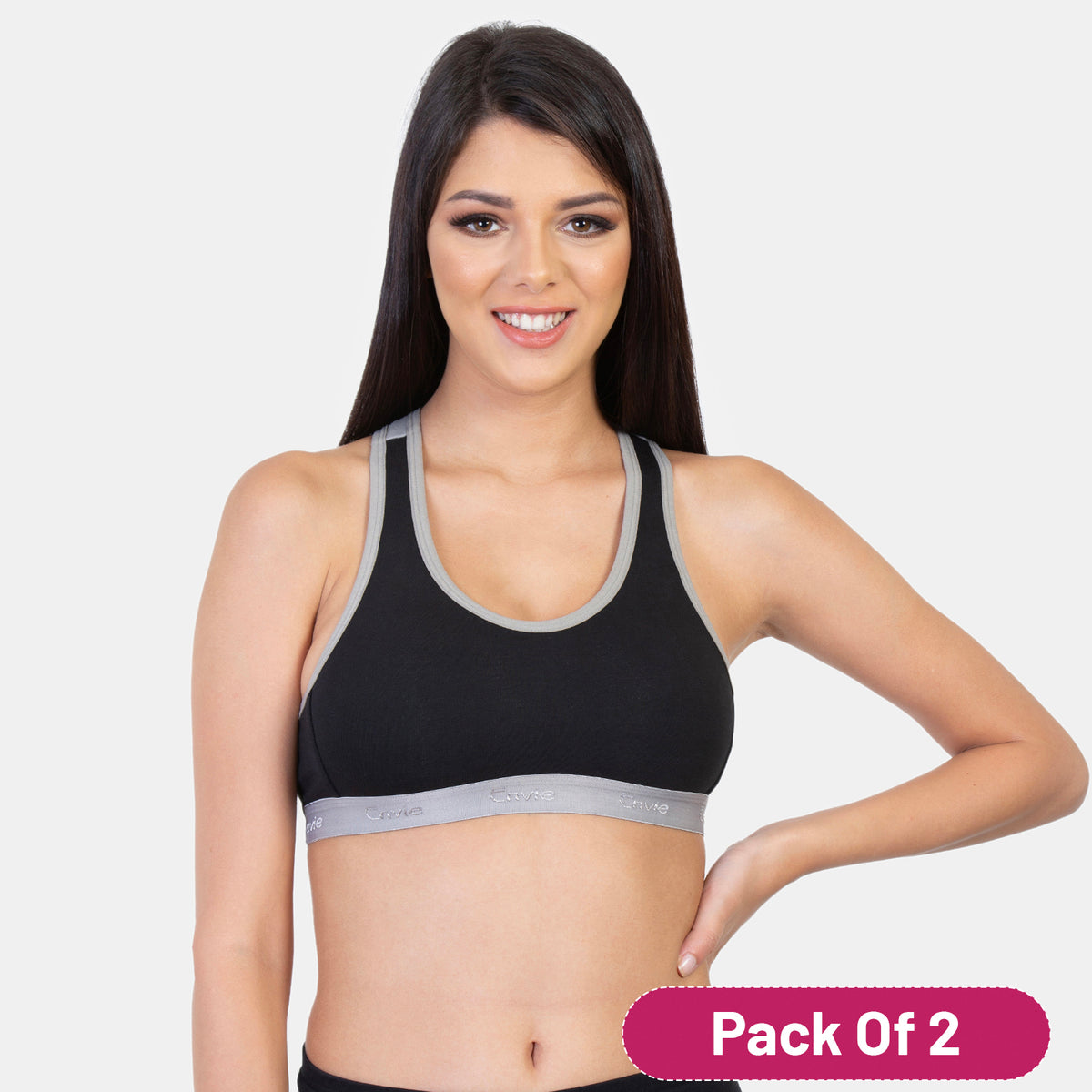 Envie Pack of 2 Non-Padded Non-Wired Full Coverage Sports Bra - NVB1016 (Grey Flannel)