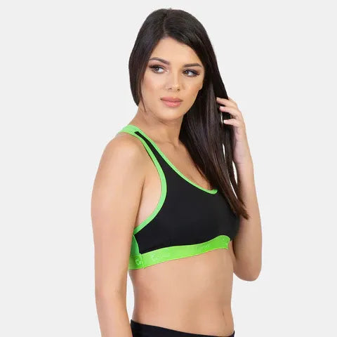 Soft cotton sports bra Envie black J green non padded non wired comfortable activewear bra