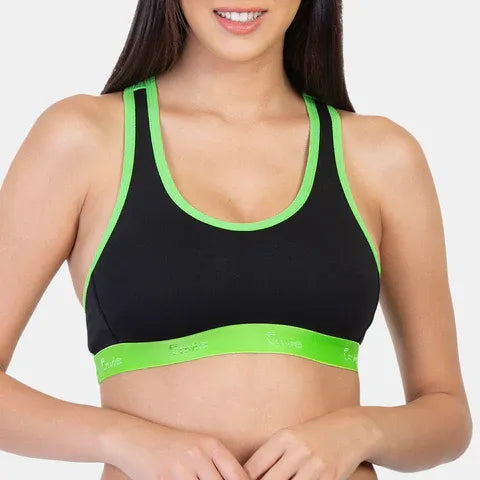 Soft cotton sports bra Envie black J green non padded non wired comfortable activewear bra