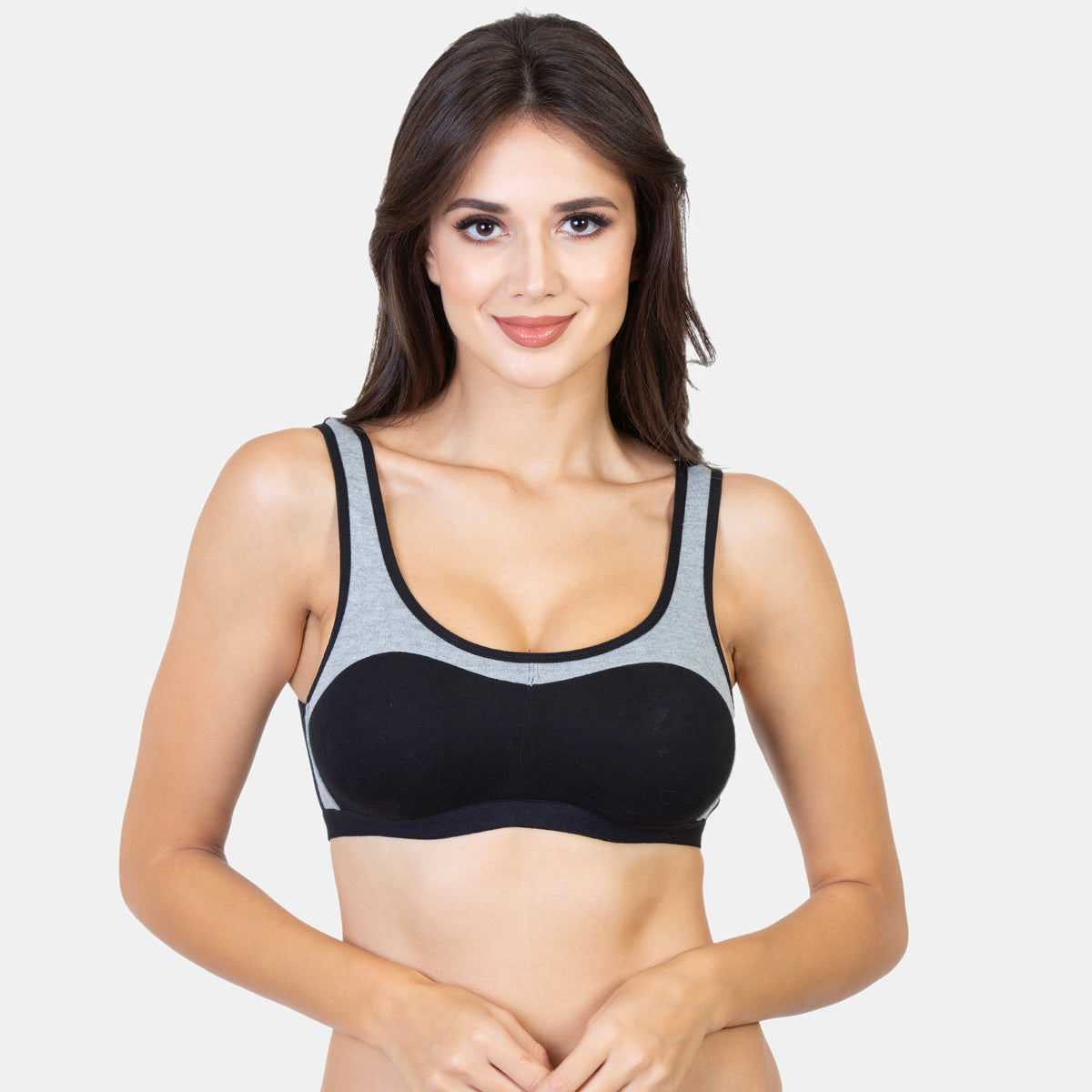 Envie Non-Padded Non-Wired Full Coverage Sports Bra - NVB1044 (Black Grey Melange)