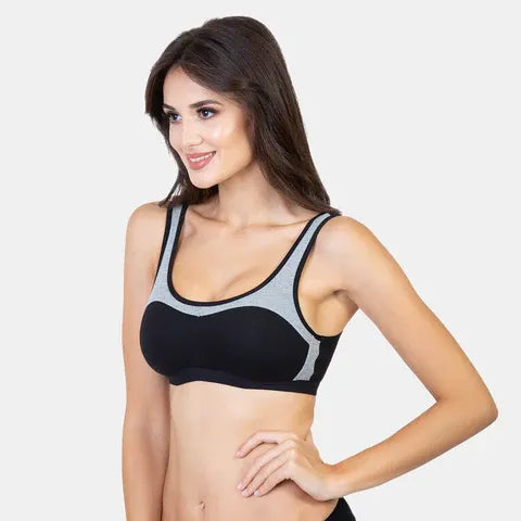 Envie black grey melange full coverage non-padded non-wired sports bra NVB1044