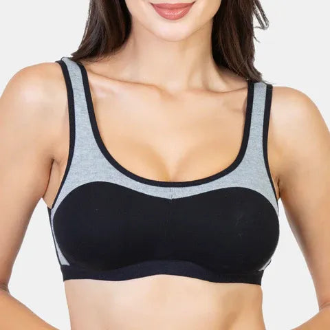 Envie black grey melange full coverage non-padded non-wired sports bra NVB1044