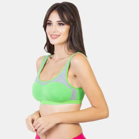 Women’s full coverage sports bra in J Green Grey Melange for gym and daily wear