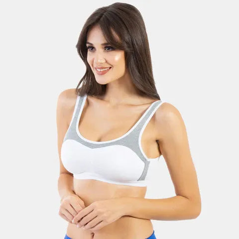 Envie Non-Padded Non-Wired Full Coverage Sports Bra - NVB1044 (White Grey Melange)