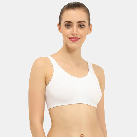 Non padded non wired sports bra Envie NVB1054 white soft support gym yoga running bra for women