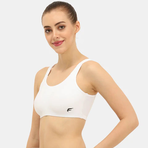 Non padded non wired sports bra Envie NVB1054 white soft support gym yoga running bra for women