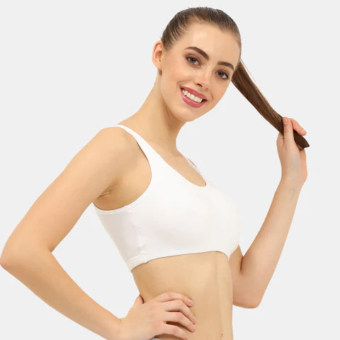 Non padded non wired sports bra Envie NVB1054 white soft support gym yoga running bra for women