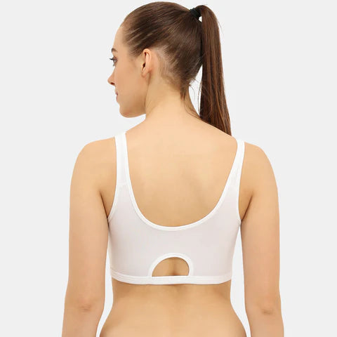 Non padded non wired sports bra Envie NVB1054 white soft support gym yoga running bra for women