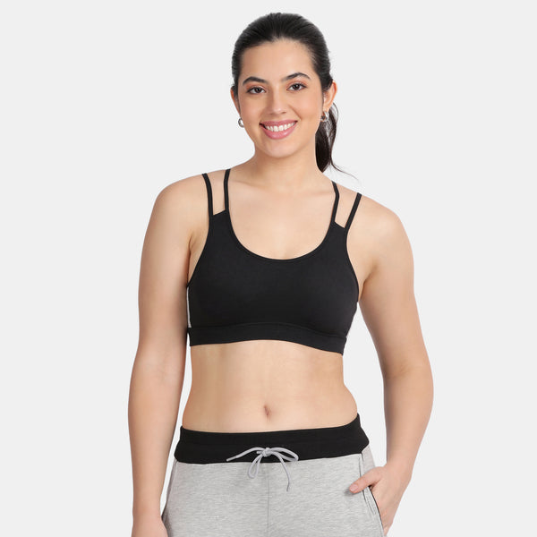 Envie Padded Non-Wired Full Coverage Sports Bra - NVB1068 (Black Grey Melange)