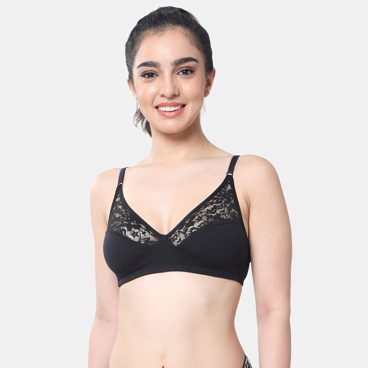Envie Non-Padded Non-Wired 3/4th Coverage Minimiser Lace Bra - NVB1091 (Black)