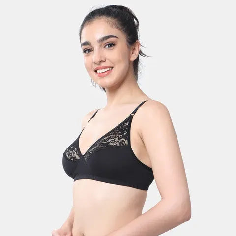 Envie minimiser lace bra non padded non wired 3/4th coverage NVB1091 black smooth full coverage reducing bust elegant lace bra for women