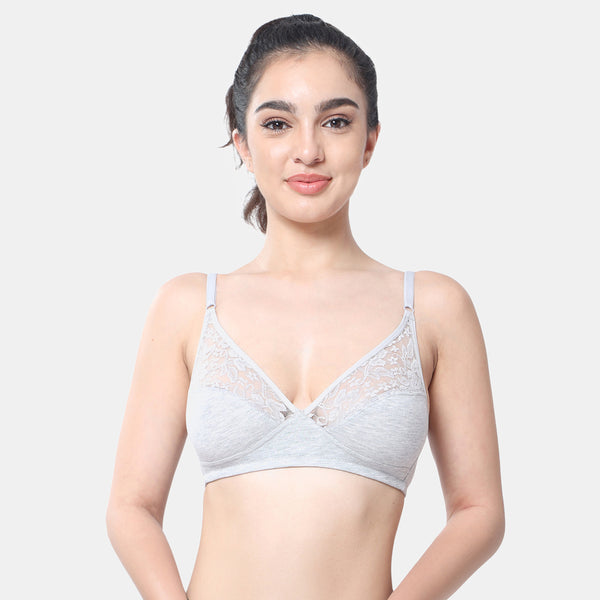 Envie Non-Padded Non-Wired 3/4th Coverage Minimiser Lace Bra - NVB1091 (Grey Melange)