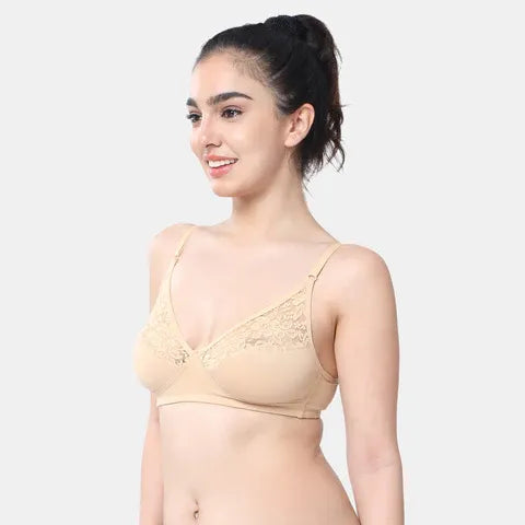 Seamless nude lace minimiser bra Envie 3/4th coverage non wired lightweight invisible elegant bra for women