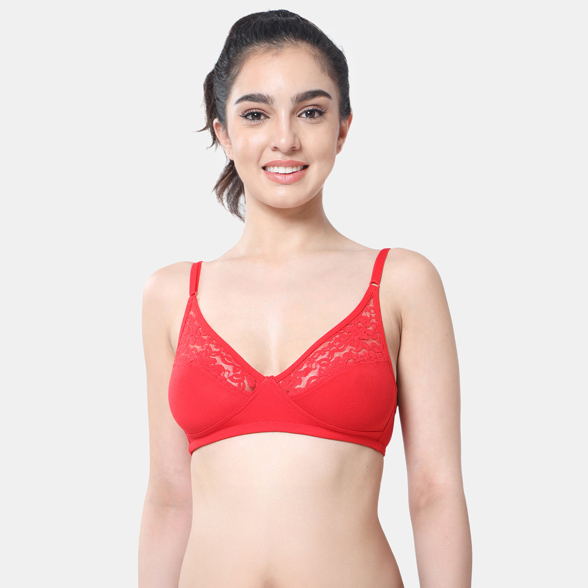 Envie Non-Padded Non-Wired 3/4th Coverage Minimiser Lace Bra - NVB1091 (Red)