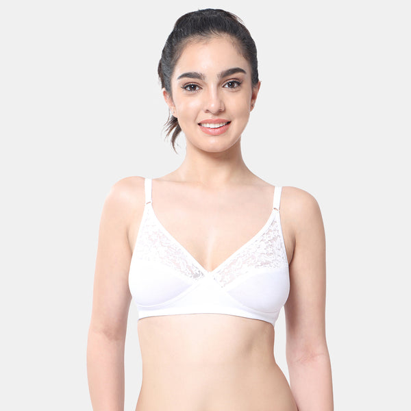 Envie Non-Padded Non-Wired 3/4th Coverage Minimiser Lace Bra - NVB1091 (White)