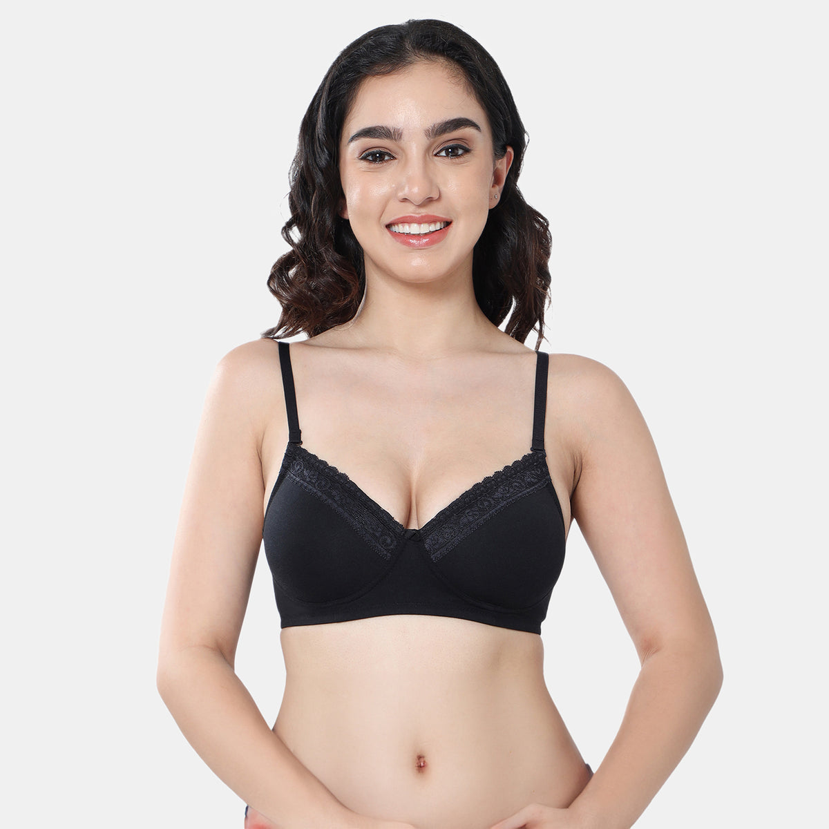 Envie Padded Non-Wired 3/4th Coverage T-Shirt Lace Bra - NVB1111 (Black)