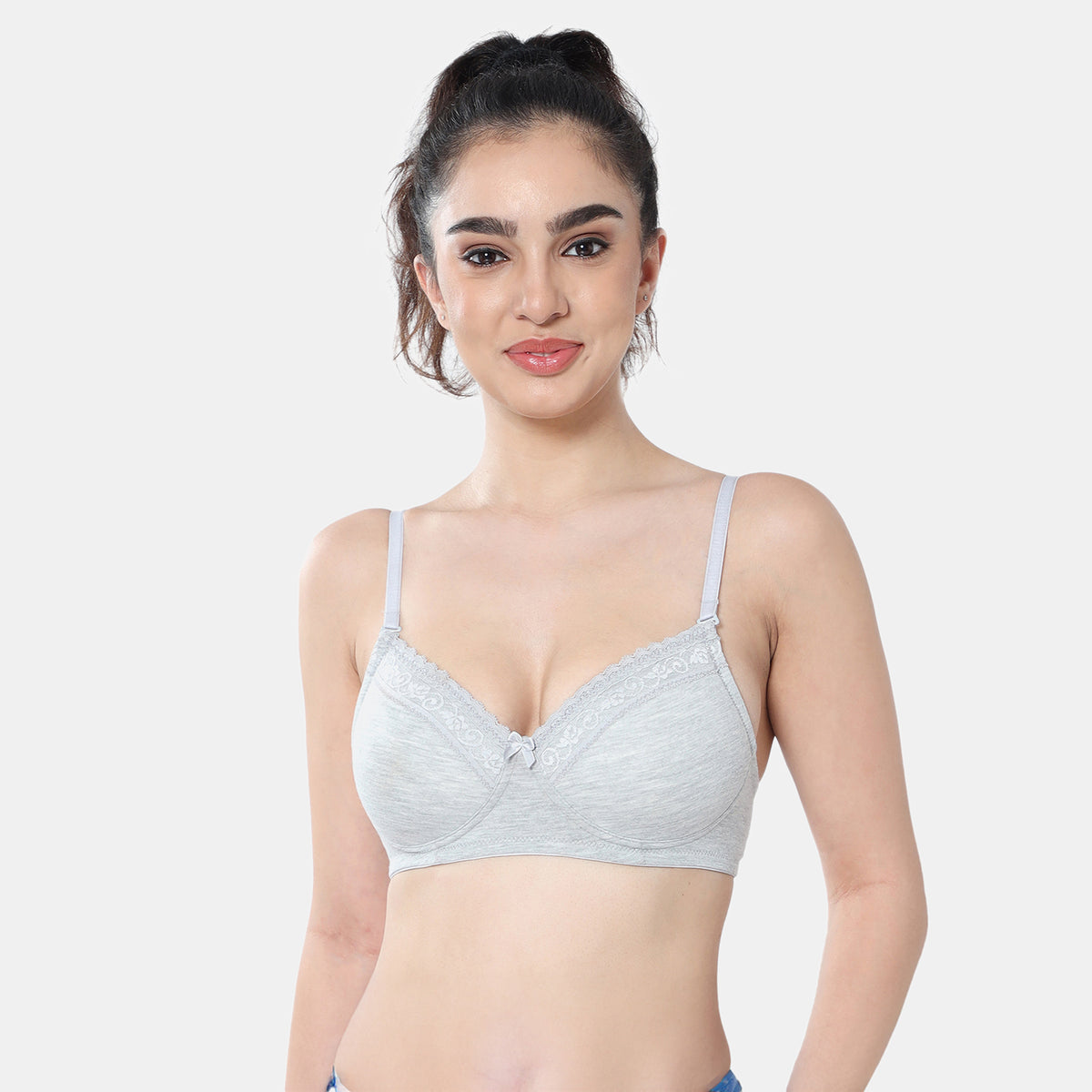 Envie Padded Non-Wired 3/4th Coverage T-Shirt Lace Bra - NVB1111 (Grey Melange)