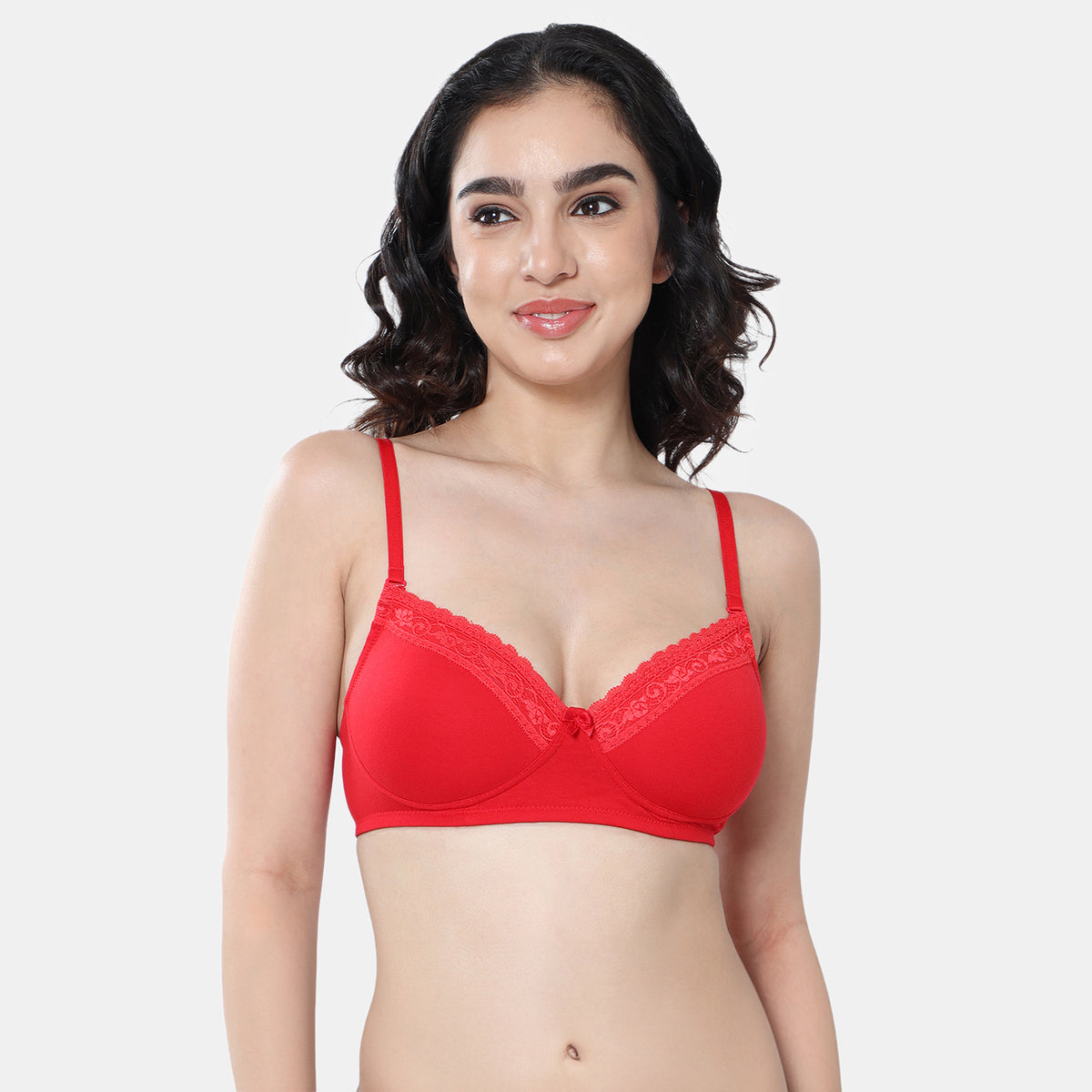 Envie Padded Non-Wired 3/4th Coverage T-Shirt Lace Bra - NVB1111 (Red)