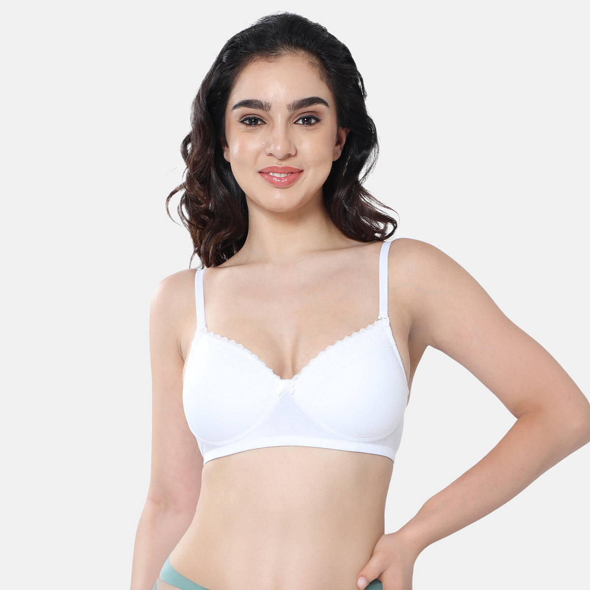 Envie Padded Non-Wired 3/4th Coverage T-Shirt Lace Bra - NVB1111 (White)