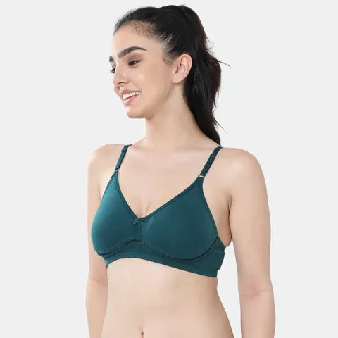 Envie teal cotton moulded T-shirt bra non padded non wired 3/4th coverage comfort bra