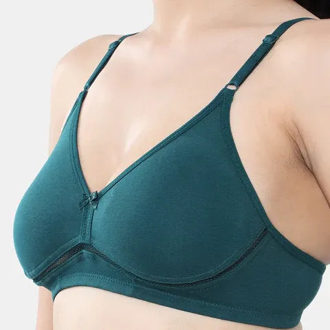 Envie teal cotton moulded T-shirt bra non padded non wired 3/4th coverage comfort bra
