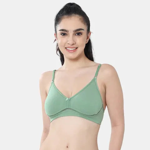 Envie green cotton moulded T-shirt bra non padded non wired 3/4th coverage comfort bra