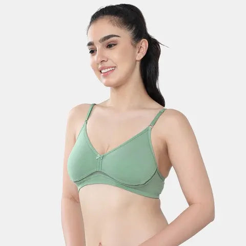 Envie green cotton moulded T-shirt bra non padded non wired 3/4th coverage comfort bra