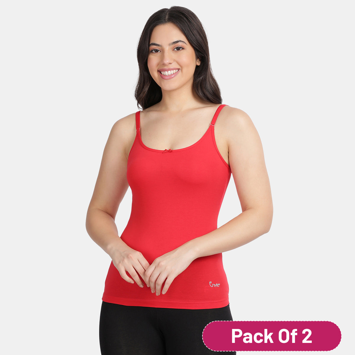 Envie Pack of 2 Relaxed Fit Scoop Neck Short Length Camisole - NVC3010 (Red)