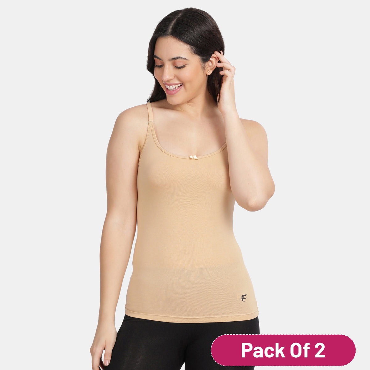 Envie Pack of 2 Relaxed Fit Scoop Neck Short Length Camisole - NVC3010 (Nude)