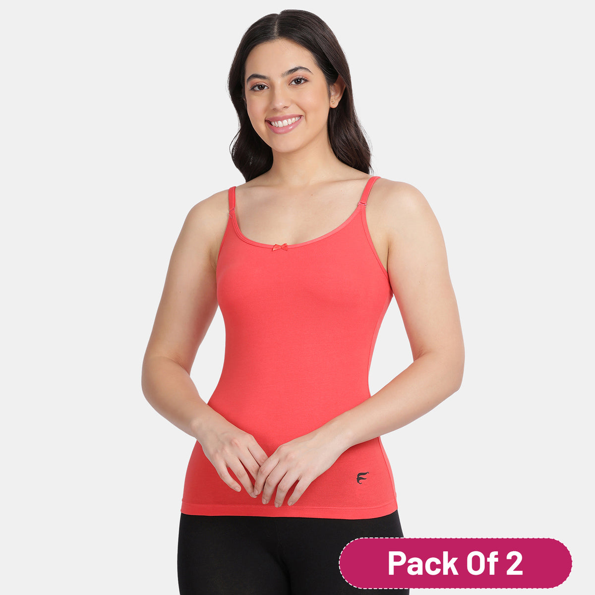 Envie Pack of 2 Relaxed Fit Scoop Neck Short Length Camisole - NVC3010 (True Red)