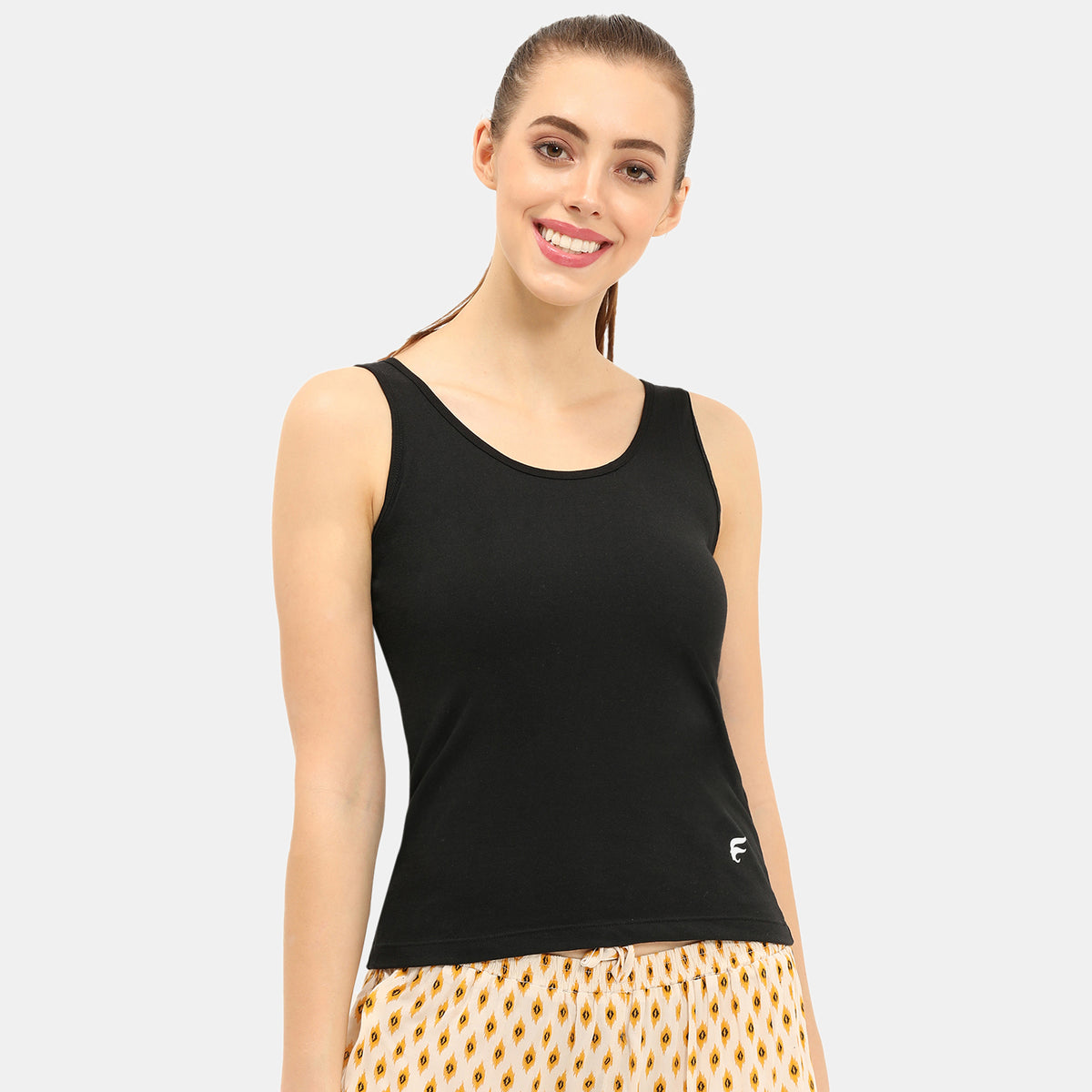 Envie Regular Fit U-Neck Short Length Tank Top - NVC3022 (Black)