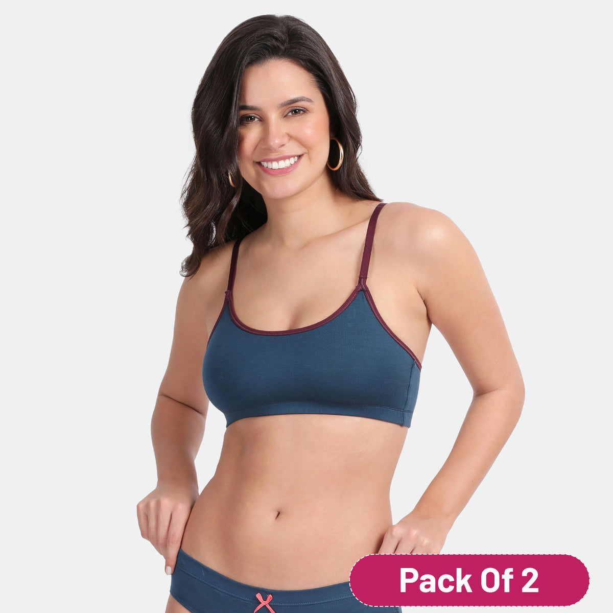 Envie Pack of 2 Girls Non-Padded Non-Wired Full Coverage Beginners Bra - NVGB1008 (Majolica Blue)