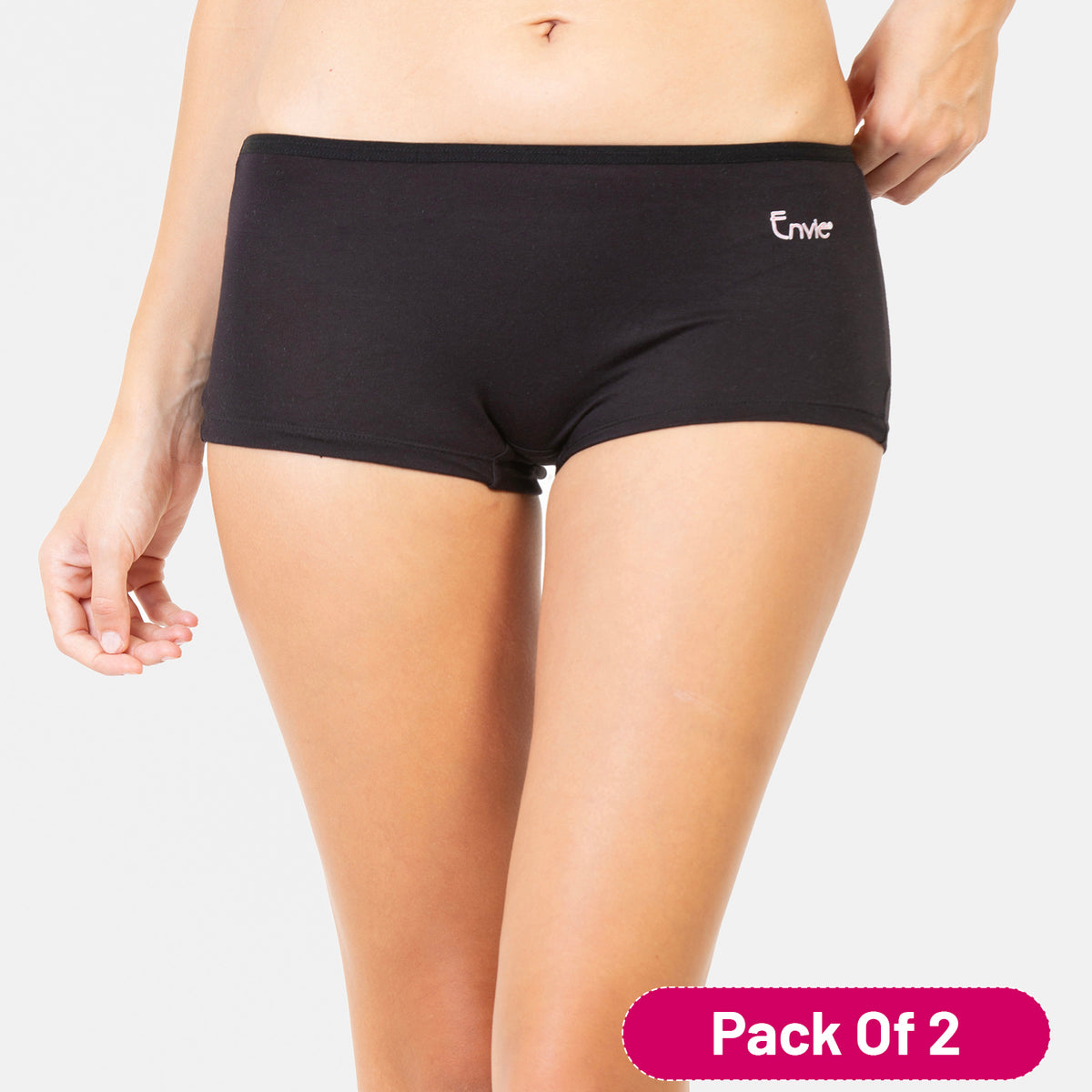 Envie Pack of 2 Regular Fit Mid Rise Boyshorts - NVS5018 (Black)
