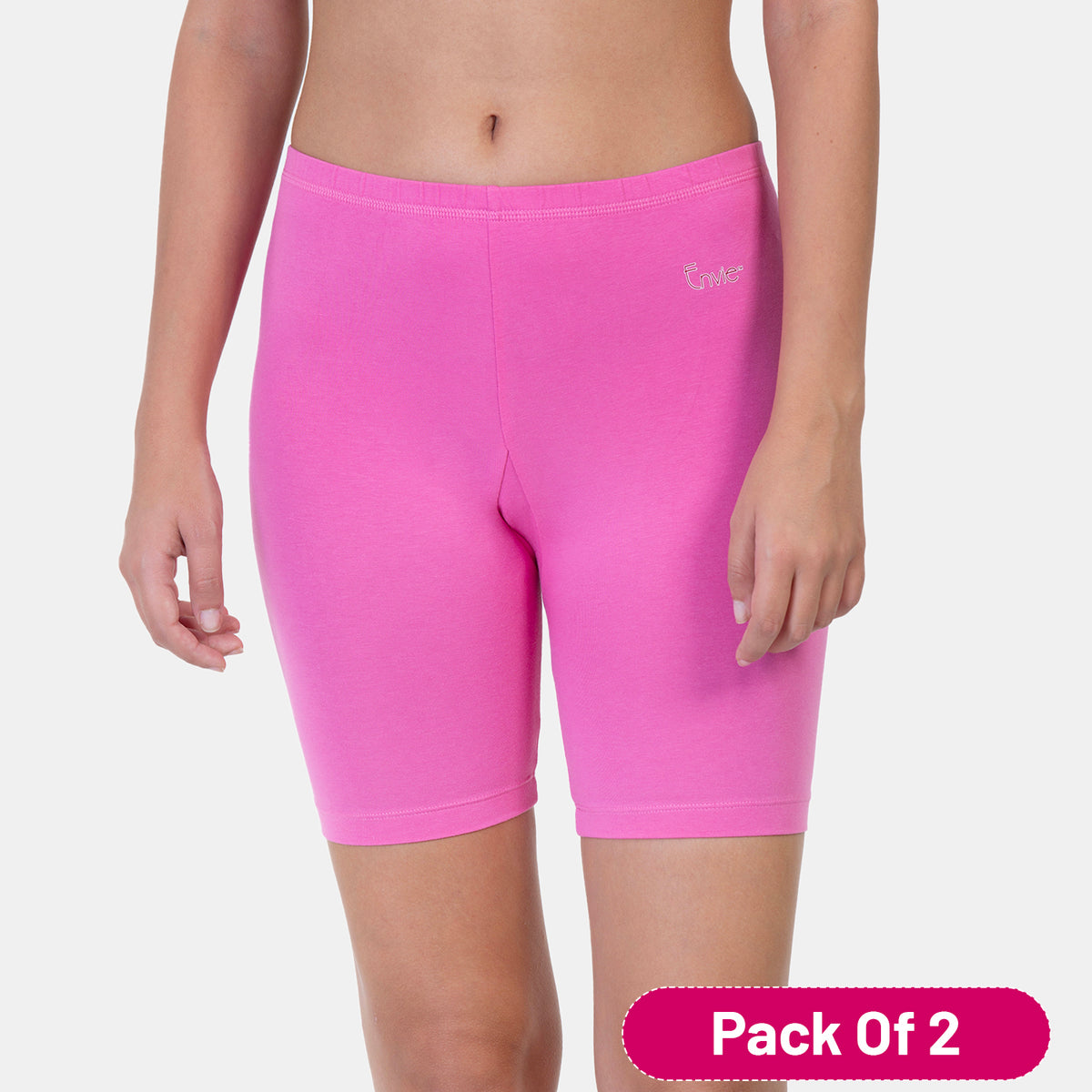 Envie Pack of 2 Hugged Fit Thigh Length Cycling Shorts - NVS5019 (Pink)