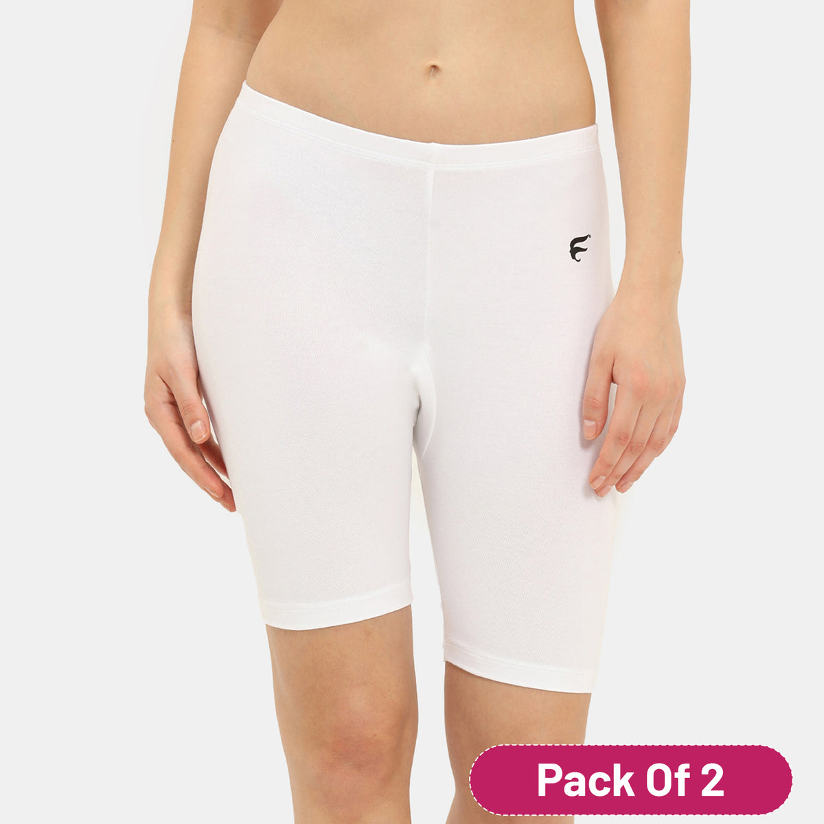 Envie Pack of 2 Hugged Fit Thigh Length Cycling Shorts - NVS5025 (White)