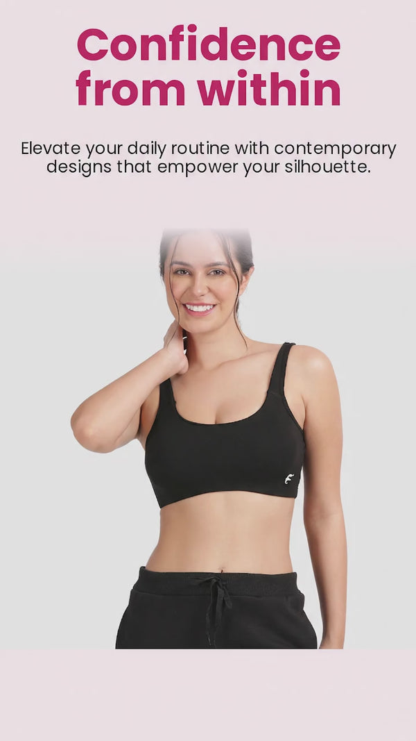 Envie Padded Non-Wired 3/4th Coverage Sports Bra - NVB1123 (Black)